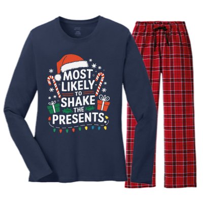 Most Likely To Shake The Presents Family Christmas Matching Women's Long Sleeve Flannel Pajama Set 