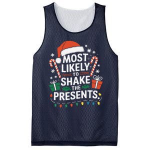 Most Likely To Shake The Presents Family Christmas Matching Mesh Reversible Basketball Jersey Tank