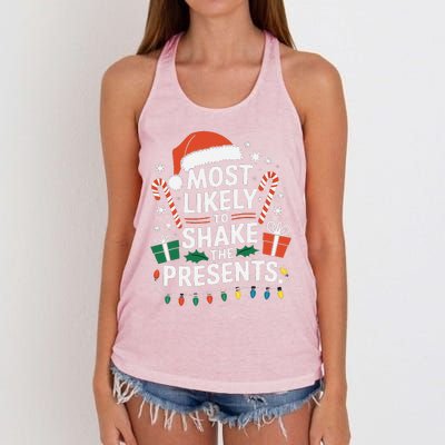 Most Likely To Shake The Presents Family Christmas Matching Women's Knotted Racerback Tank