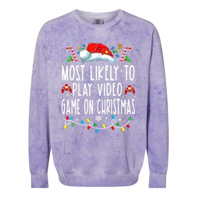 Most Likely To Play Video Games On Christmas Gamer Lovers Colorblast Crewneck Sweatshirt