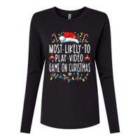 Most Likely To Play Video Games On Christmas Gamer Lovers Womens Cotton Relaxed Long Sleeve T-Shirt