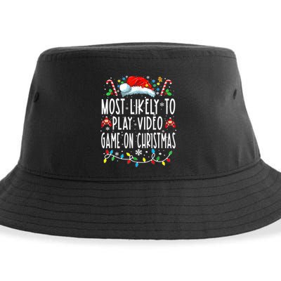 Most Likely To Play Video Games On Christmas Gamer Lovers Sustainable Bucket Hat