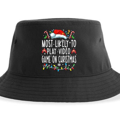 Most Likely To Play Video Games On Christmas Gamer Lovers Sustainable Bucket Hat