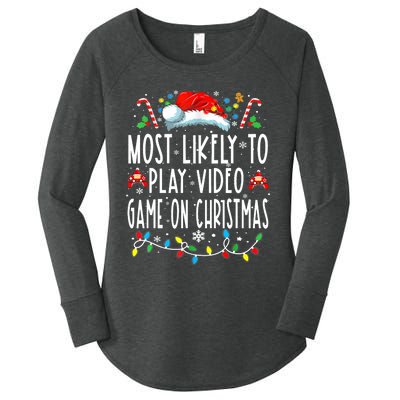 Most Likely To Play Video Games On Christmas Gamer Lovers Women's Perfect Tri Tunic Long Sleeve Shirt