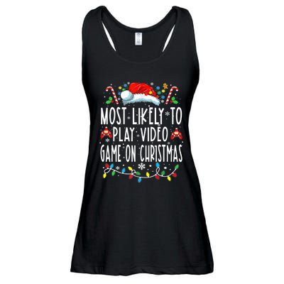 Most Likely To Play Video Games On Christmas Gamer Lovers Ladies Essential Flowy Tank