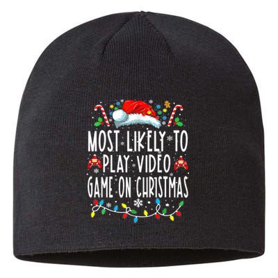 Most Likely To Play Video Games On Christmas Gamer Lovers Sustainable Beanie