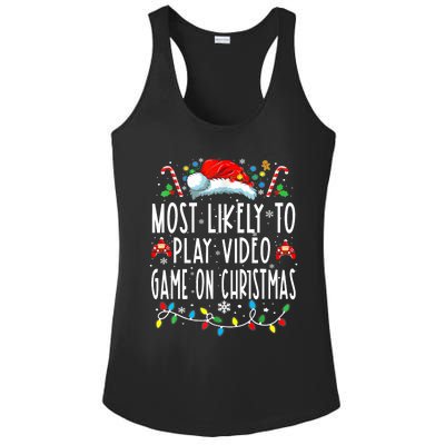 Most Likely To Play Video Games On Christmas Gamer Lovers Ladies PosiCharge Competitor Racerback Tank