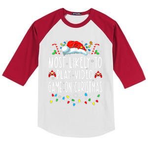 Most Likely To Play Video Games On Christmas Gamer Lovers Kids Colorblock Raglan Jersey