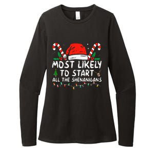 Most Likely To Start All The Shenanigans Family Xmas Holiday Womens CVC Long Sleeve Shirt