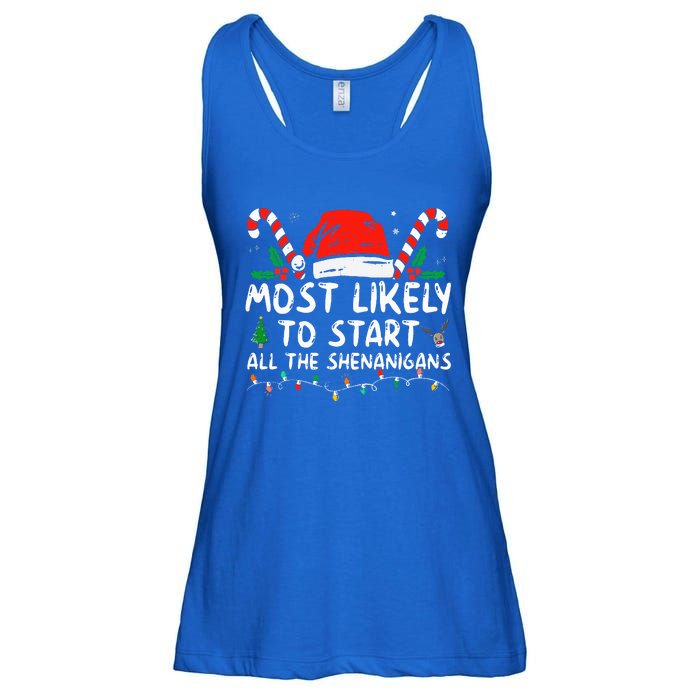 Most Likely To Start All The Shenanigans Family Xmas Holiday Ladies Essential Flowy Tank