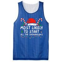 Most Likely To Start All The Shenanigans Family Xmas Holiday Mesh Reversible Basketball Jersey Tank