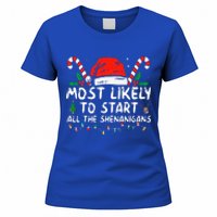 Most Likely To Start All The Shenanigans Family Xmas Holiday Women's T-Shirt