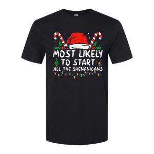 Most Likely To Start All The Shenanigans Family Xmas Holiday Softstyle CVC T-Shirt