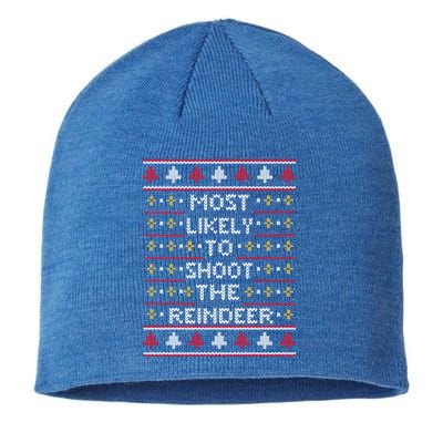 Most Likely To Shoot The Reindeer Matching Family Christmas Gift Sustainable Beanie