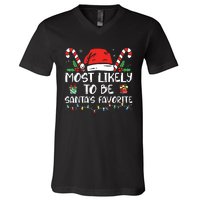 Most Likely To Be Santas Favorite Matching Family Christmas V-Neck T-Shirt