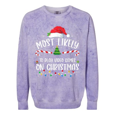 Most Likely To Play Video Games On Christmas Gamer Lovers Colorblast Crewneck Sweatshirt