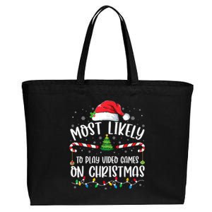 Most Likely To Play Video Games On Christmas Gamer Lovers Cotton Canvas Jumbo Tote