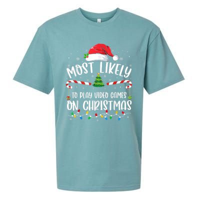 Most Likely To Play Video Games On Christmas Gamer Lovers Sueded Cloud Jersey T-Shirt