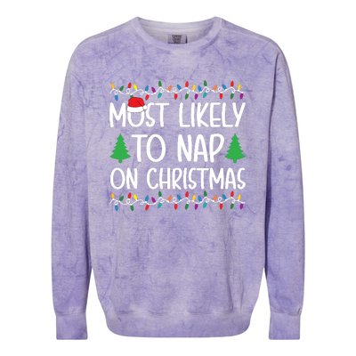 Most Likely To Nap On Christmas Shirts For Family Colorblast Crewneck Sweatshirt