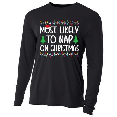 Most Likely To Nap On Christmas Shirts For Family Cooling Performance Long Sleeve Crew