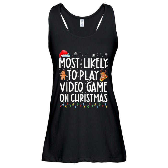 Most Likely To Play Video Games On Christmas Gamer Lovers Ladies Essential Flowy Tank