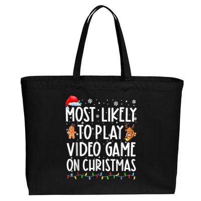 Most Likely To Play Video Games On Christmas Gamer Lovers Cotton Canvas Jumbo Tote