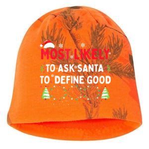 Most Likely To Ask Santa To Define Good Family Christmas Kati - Camo Knit Beanie