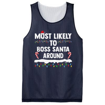 Most Likely To Boss Santa Around Christmas Matching Family Mesh Reversible Basketball Jersey Tank