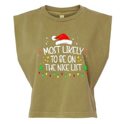 Most Likely To Be On The Nice List Funny Family Christmas Garment-Dyed Women's Muscle Tee