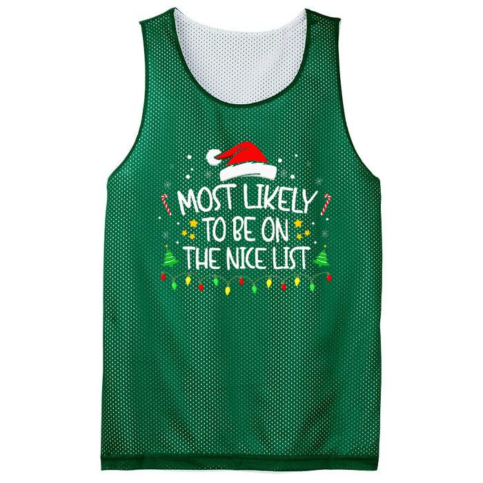 Most Likely To Be On The Nice List Funny Family Christmas Mesh Reversible Basketball Jersey Tank