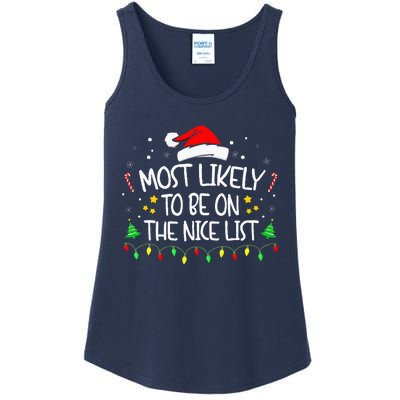 Most Likely To Be On The Nice List Funny Family Christmas Ladies Essential Tank