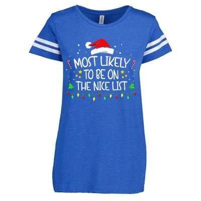 Most Likely To Be On The Nice List Funny Family Christmas Enza Ladies Jersey Football T-Shirt