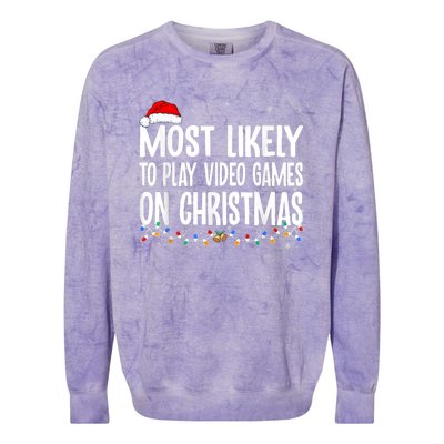 Most Likely To Play Video Games On Christmas Gamer Lovers Colorblast Crewneck Sweatshirt