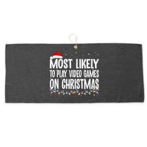 Most Likely To Play Video Games On Christmas Gamer Lovers Large Microfiber Waffle Golf Towel