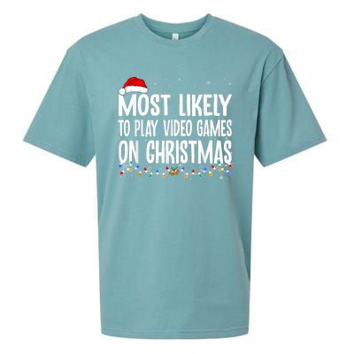 Most Likely To Play Video Games On Christmas Gamer Lovers Sueded Cloud Jersey T-Shirt