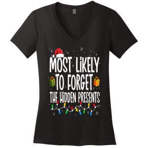 Most Likely To Forget The Hidden Presents Family Christmas Women's V-Neck T-Shirt