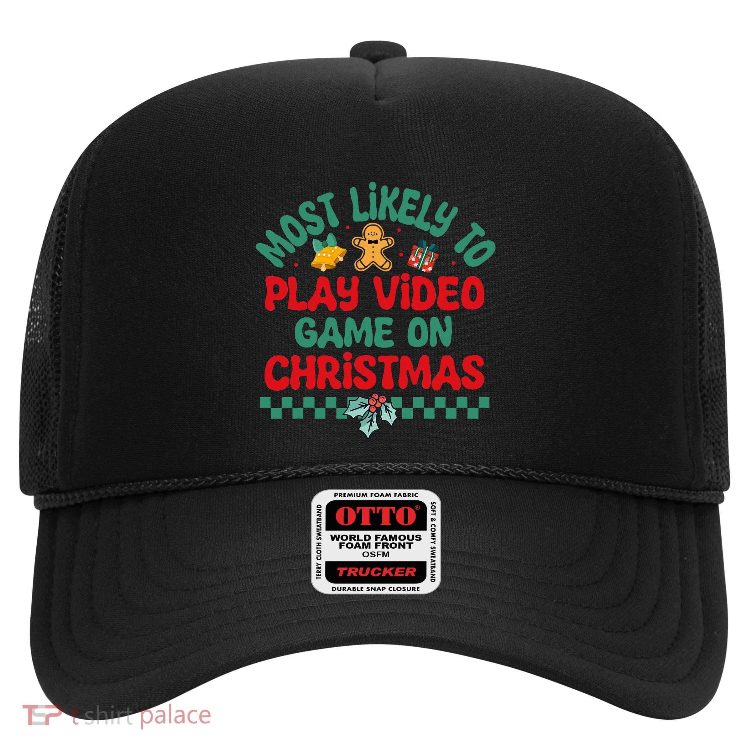Most Likely To Play Video Game On Christmas Pajamas Trucker Hat