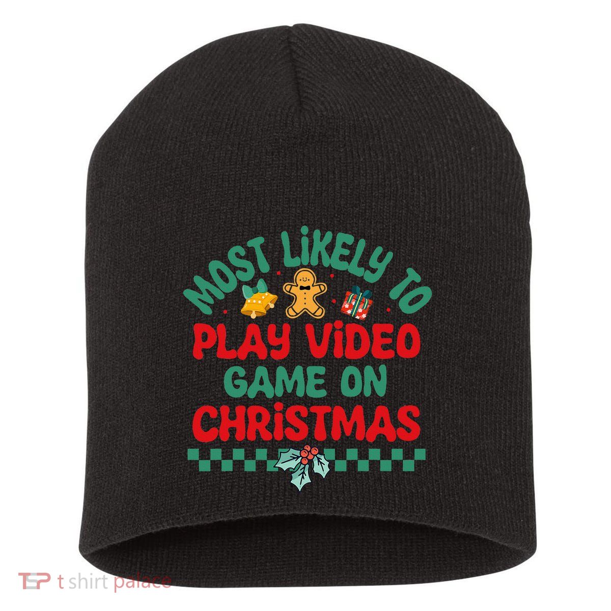 Most Likely To Play Video Game On Christmas Pajamas Short Acrylic Beanie