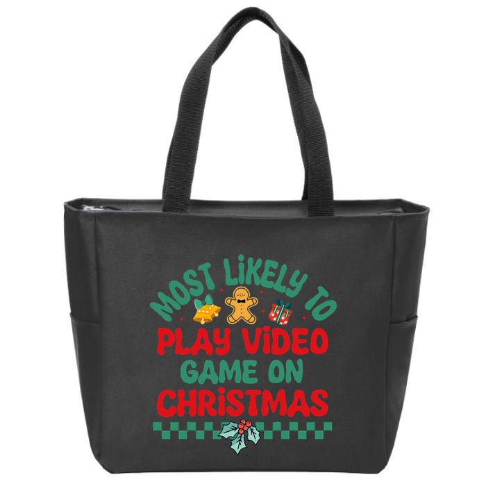 Most Likely To Play Video Game On Christmas Pajamas Zip Tote Bag