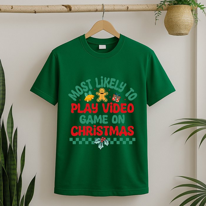 Most Likely To Play Video Game On Christmas Pajamas T-Shirt