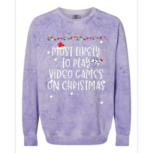 Most Likely To Play Video Games On Christmas Family Gamer Colorblast Crewneck Sweatshirt