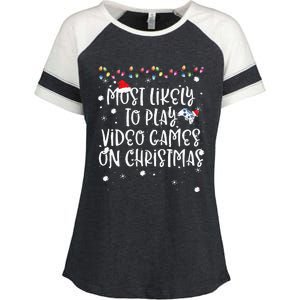 Most Likely To Play Video Games On Christmas Family Gamer Enza Ladies Jersey Colorblock Tee