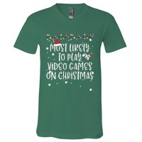 Most Likely To Play Video Games On Christmas Family Gamer V-Neck T-Shirt