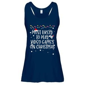 Most Likely To Play Video Games On Christmas Family Gamer Ladies Essential Flowy Tank