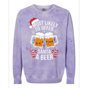 Most Likely To Offer Santa A Beer Christmas Drinking Colorblast Crewneck Sweatshirt