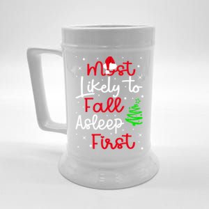 Most Likely To Fall Asleep First Family Matching Christmas Funny Gift Beer Stein