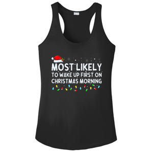 Most Likely to Wake Up First on Christmas Morning Xmas Light  Ladies PosiCharge Competitor Racerback Tank