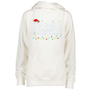 Most Likely to Wake Up First on Christmas Morning Xmas Light  Womens Funnel Neck Pullover Hood