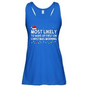 Most Likely to Wake Up First on Christmas Morning Xmas Light  Ladies Essential Flowy Tank