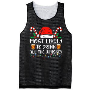 Most Likely To Drink All The Whiskey Funny Pajamas Christmas Mesh Reversible Basketball Jersey Tank